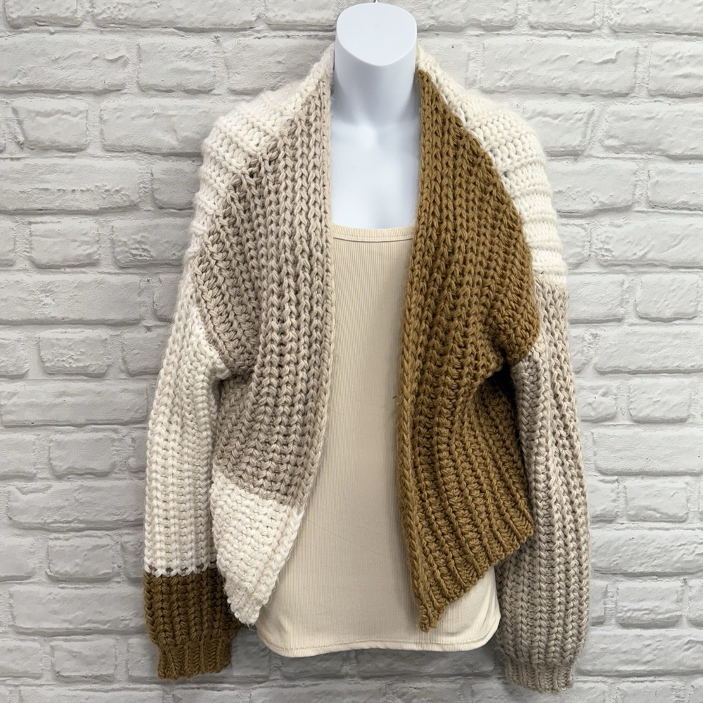 Boho Chunky Cable Knit Cardigan Sweater Womens S Hippie Peasant Oversized Artsy